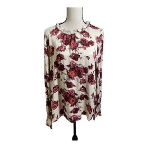 Rachel Parcell womens silk floral blouse hi neck ruffle long sleeve size large